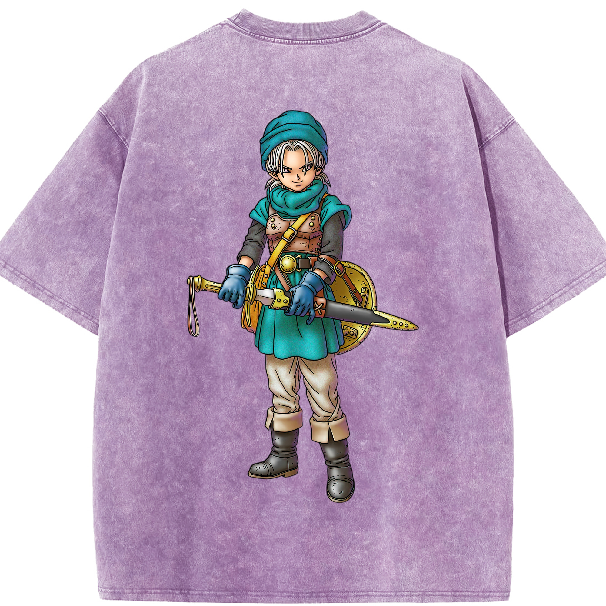 （画像用） ドラゴンクエスト Doragon Kuesuto Dragon Quest 綿100% ヴィンテージ風 半袖Tシャツ（背面プリント）